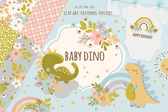 Download BABY DINO Kid Vector Illustration Set - Dino Collection